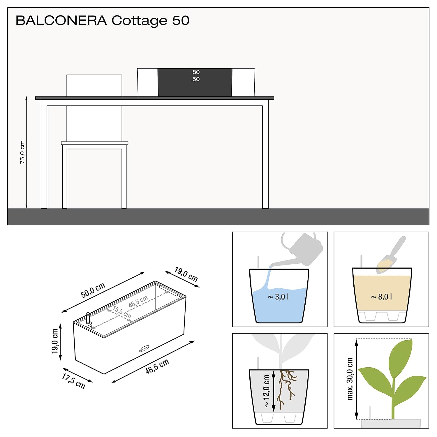 BALCONERA Cottage 50 Mocha, Se - Self-Watering Planter ulasan dan harga